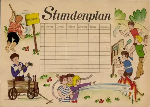 Stundenplan DDR Verlag Junge Welt Berlin, Kinder helfen, Beilage 1984,