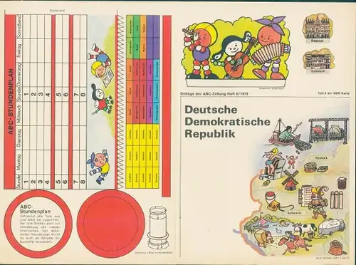 Stundenplan DDR Beilage der ABC-Zeitung 1979, Bastelbogen, ABC-Stundenplan