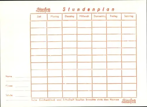 Stundenplan Staufen Zeichenblock, Hefte, Die Weiber von Welmsberg um 1960
