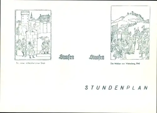 Stundenplan Staufen Zeichenblock, Hefte, Die Weiber von Welmsberg um 1960