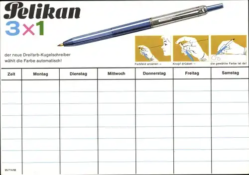 Stundenplan Pelikan Dreifarb-Kugelschreiber, 3x1 - wählt die Farbe automatisch um 1970