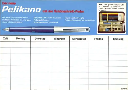 Stundenplan Pelikano Schönschreib-Füller, Federtasche um 1970