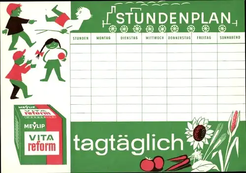 Stundenplan Meylip VITA reform, Margarine, spielende KInder um 1960