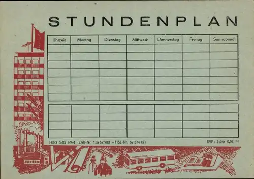 Stundenplan Industrie, Transport, Fabriken, Bus um 1960