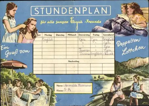Stundenplan Reklame Elbgau Margarine Nussella, Das doppelte Lottchen um 1950