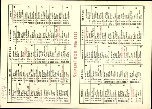 Stundenplan Sparkasse Tschechien, Schule, lerne regelmäßig und fleißig 1956/57