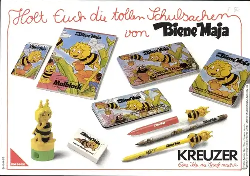 Stundenplan Kreuzer Schulsachen, Biene Maja Figuren, Stifte, Radiergummi um 1980