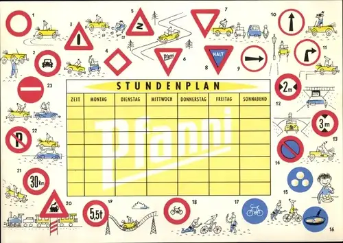 Stundenplan PFANNI Knödel, Verkehrsschilder um 1960