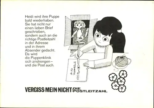 Stundenplan Postsparbuch, Vergiss mein nicht - Die Postleitzahl um 1960/70