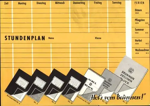 Stundenplan Brunnen Zeichenblock, Schmetterlinge, Tagfalter um 1960