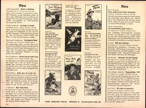Stundenplan Reklame Franz Schneider Verlag München, Beliebte Schneider-Bücher Jugendbücher um 1960