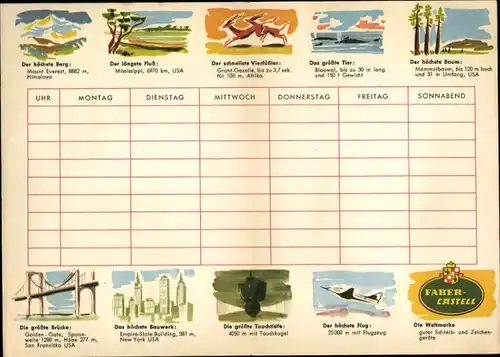 Stundenplan Faber-Castell Schulfüller Farbkreiden, Der höchste Berg um 1960