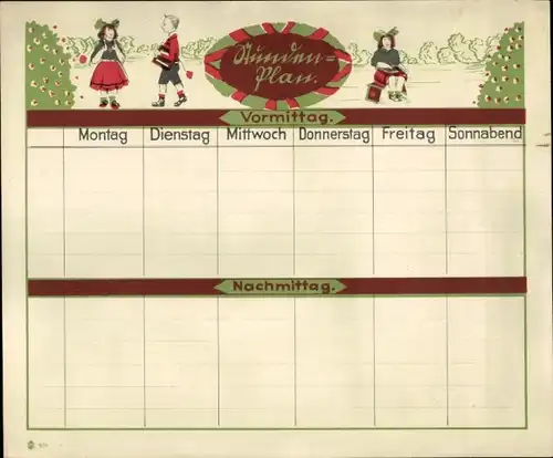 Stundenplan - Alter Künstlerplan, Kinder auf dem Schulweg um 1920