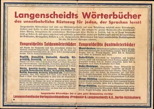 Stundenplan Langenscheidts Wörterbuch, Handwörterbücher, Taschenwörterbuch um 1930