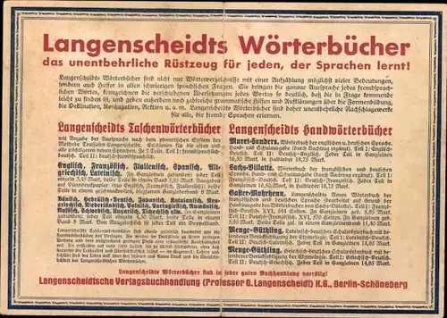 Stundenplan Langenscheidts Wörterbuch, Handwörterbücher, Taschenwörterbuch um 1930