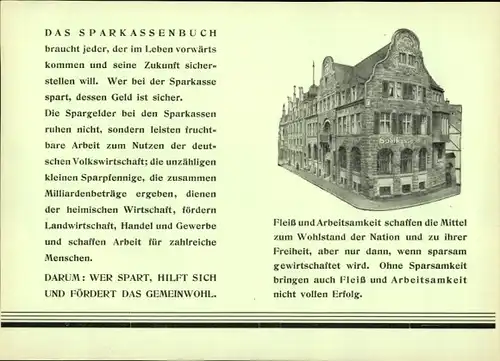 Stundenplan Sparkasse Herzogtum Gotha, Lutherstraße 2, Das Sparkassenbuch, Hausansicht um 1950