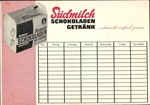 Stundenplan Südmilch Schokoladen Getränk, Kind um 1960