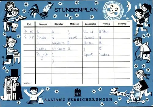 Stundenplan Allianz Versicherungen, Kinder in allen Lebenslagen um 1970