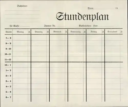 Stundenplan ohne Werbung, Standard um 1920