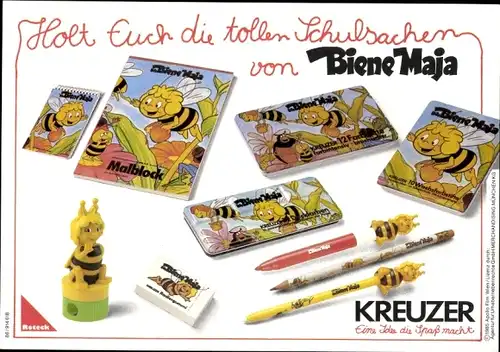 Stundenplan Kreuzer Schulsachen, Biene Maja Figuren, Stifte, Radiergummi um 1980