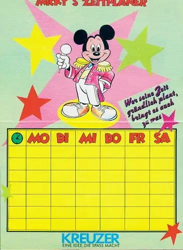 Stundenplan (klappbar) Kreuzer Stifte, Disney Micky Maus Superstar um 1970