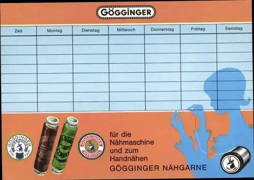 Stundenplan Gögginger  Nähgarn, Garnrollen für Nähmaschinen um 1960