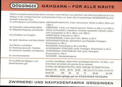 Stundenplan Gögginger  Nähgarn, Garnrollen für Nähmaschinen um 1960