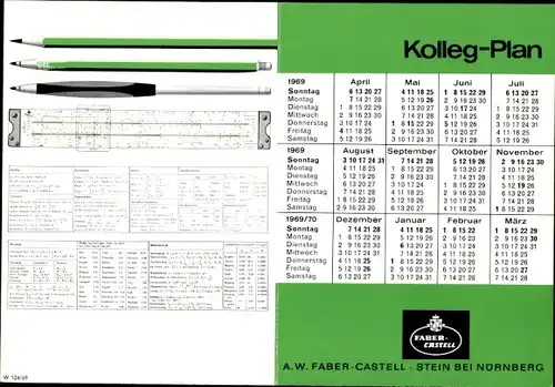 Stundenplan Faber Castell Stifte, Kolleg-Plan 1969/70