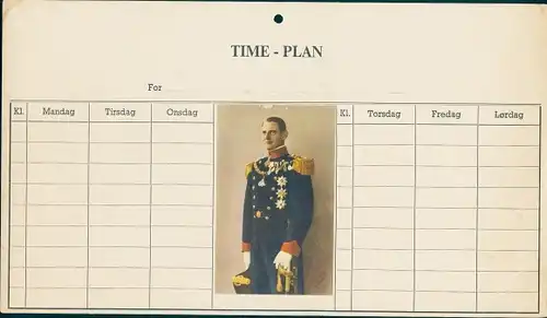 Stundenplan mit Foto König Frederik IX von Dänemark um 1950