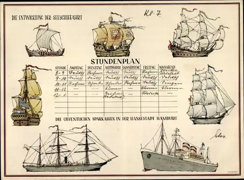 Stundenplan Öffentliche Sparkassen Hamburg, Entwicklung der Schifffahrt, Segelschiffe um 1960