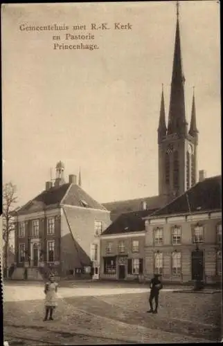 Ak Princenhage Breda Nordbrabant, Gemeentehuis met R. K. Kerk en Pastorie