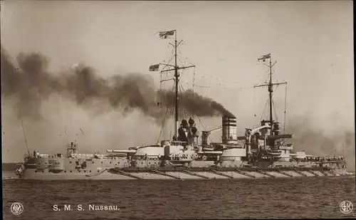 Ak Deutsches Kriegsschiff, SMS Nassau, Großlinienschiff, Kaiserliche Marine