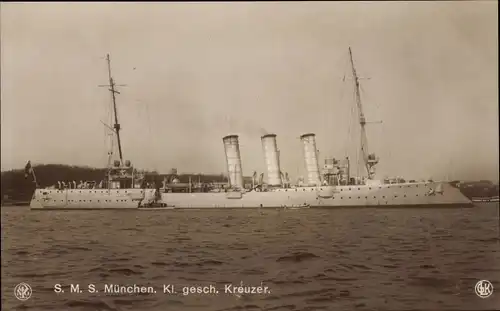 Ak Deutsches Kriegsschiff, SMS München, Kl. gesch. Kreuzer, Kaiserliche Marine