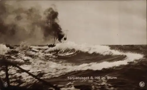 Ak Deutsches Kriegsschiff, Torpedoboot S 146 im Sturm, Kaiserliche Marine