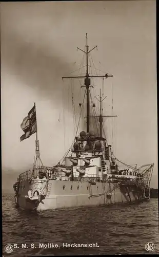 Ak Deutsches Kriegsschiff, SMS Moltke, Schlachtkreuzer, Heckansicht, Kaiserliche Marine