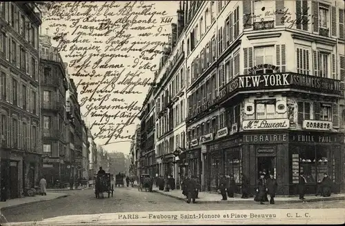 Ak Paris VIII., Faubourg Saint Honoré et Place Beauvau, Assurances New York