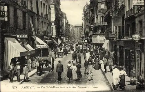 Ak Paris II. Arrondissement Bourse, Rue Saint Denis prise de la Rue Reaumur, Hotel, carrefour