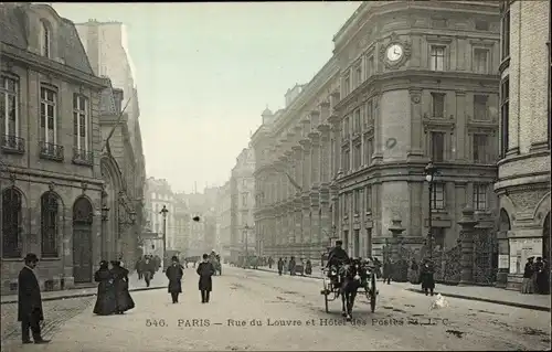 Ak Paris I Louvre, Rue du Louvre et Hotel des Postes