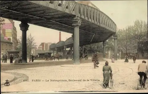 Ak Paris X, Le Boulevard de la Villette, Le Metropolitain