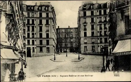 Ak Paris XIX, Square Bolivar et rue Bolivar