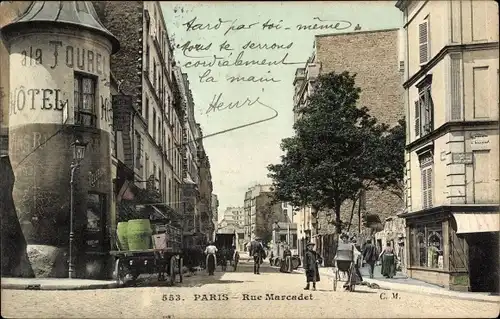 Ak Paris XVIII Montmartre, Rue Marcadet, Hotel