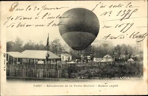 Ak Paris XVII, Aerodrome de la Porte Maillot, Ballon captif