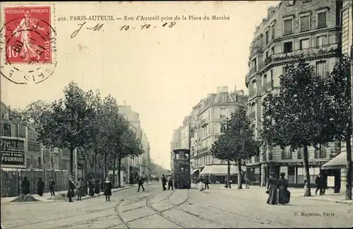 Ak Paris XVI Passy, Rue d'Auteuil prise de la Place du Marché
