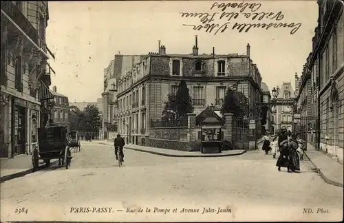 Ak Paris XVI Passy, Rue de la Pompe et Avenue Jules Janin