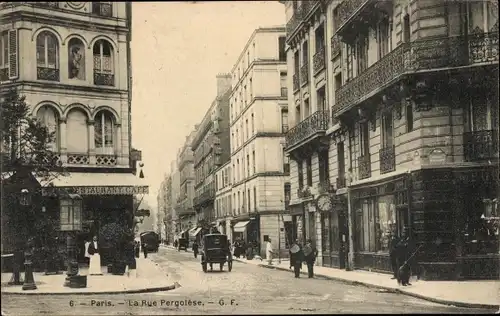 Ak Paris XVI Passy, La Rue Pergolese, Restaurant