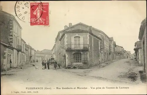 Ak Fleurance Gers, Rue Gambetta et Marsolan, Avenue de Lectoure