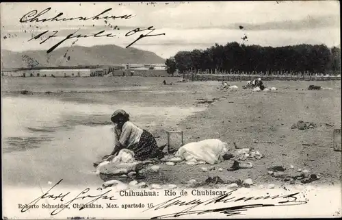 Ak Chihuahua Mexiko, Rio de Chubiscar, Wäscherin