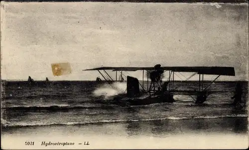 Ak Hydroaéroplane, Wasserflugzeug, Blick vom Ufer aus