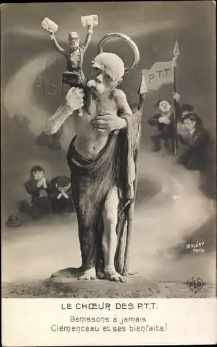 Ak Le Choeur des PTT, Georges Clemenceau, Benissons a jamais, Plastik