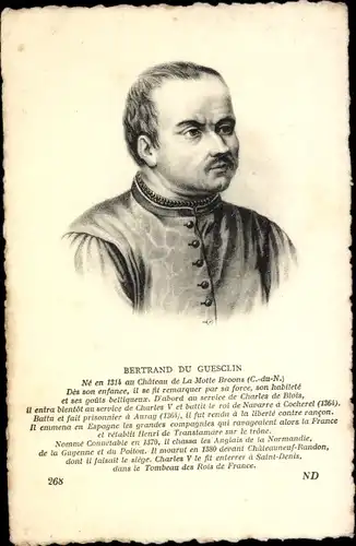 Ak Bertrand du Guesclin, bretonischer Heerführer, Portrait